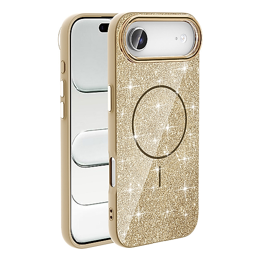 iPhone 17 Air Uyumlu M-safe Şarj Özellikli Parlayan Simli Okso Kılıf - Gold
