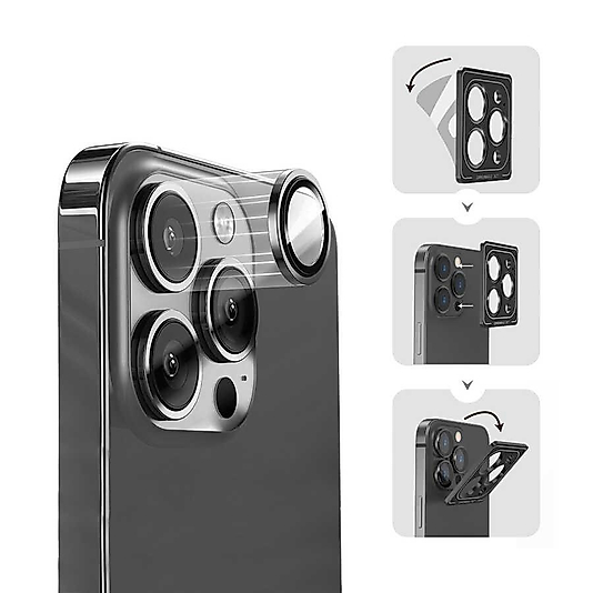 iPhone 14 Pro / 14 Pro Max Uyumlu Wiwu Lens Guard Metal Kamera Lens Koruyucu - Silver
