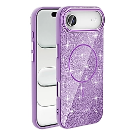 iPhone 17 Air Uyumlu M-safe Şarj Özellikli Parlayan Simli Okso Kılıf - Mor